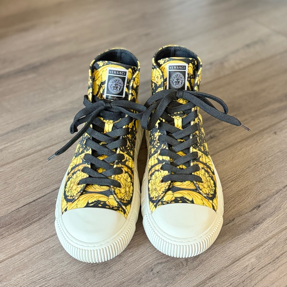 Versace Greca Barocco Print High Top Canvas Sneakers